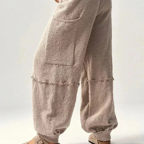 Brown Casual Women's High Waist Loose Baggy Sweater Pants With Cinched Ankles - Picture 2 of 8